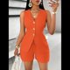 thumbnail image 4 of Conjuntos de Verano de 2 Piezas para Mujer, Sin Mangas, con Cuello en V, Abotonado, Chaleco y Pantalones Cortos con Bolsillos. Naranja Rojo S, 4 of 10