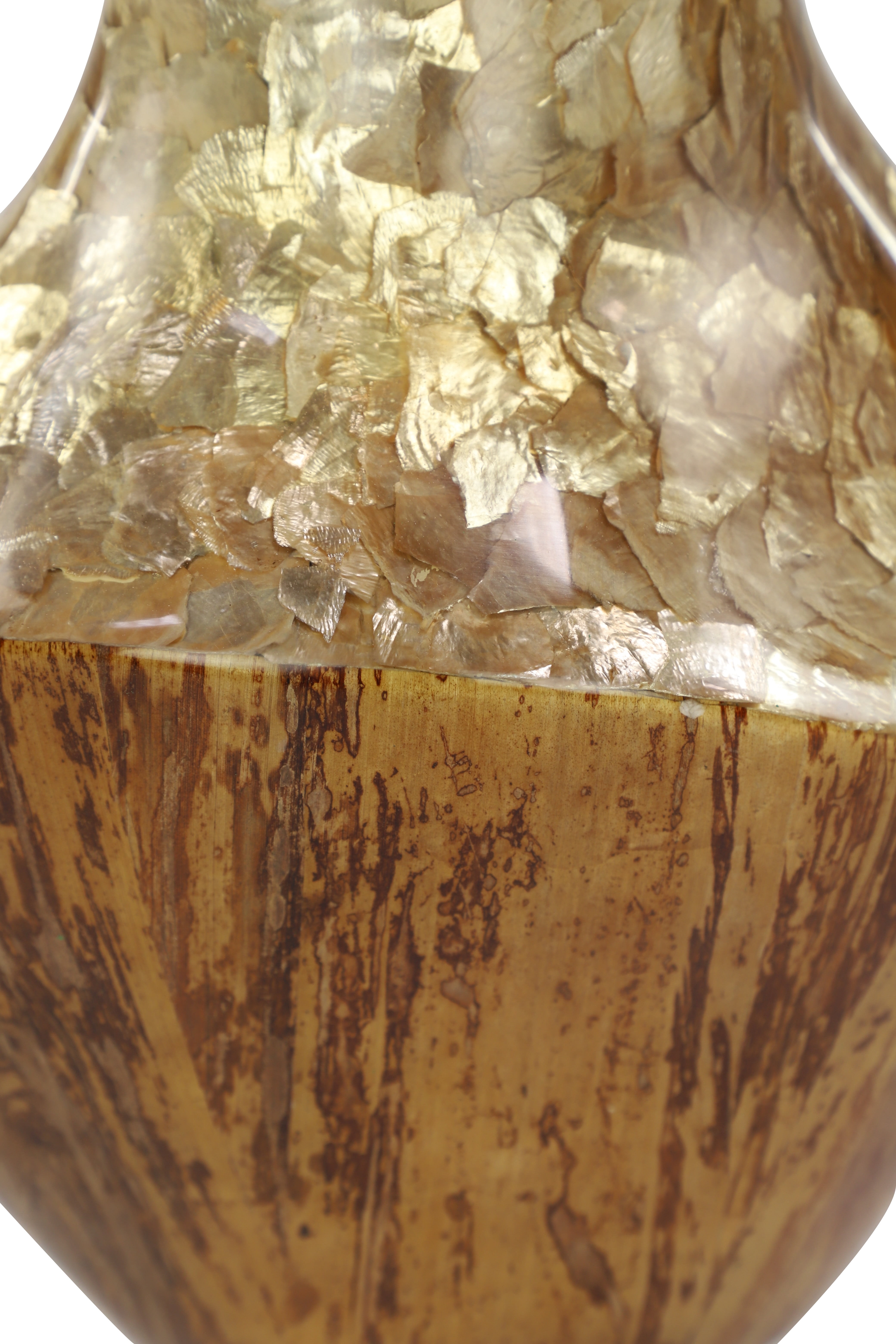 DecMode Large Gold Capiz Shell & Natural Banana Wood Vase, 11”x 15”