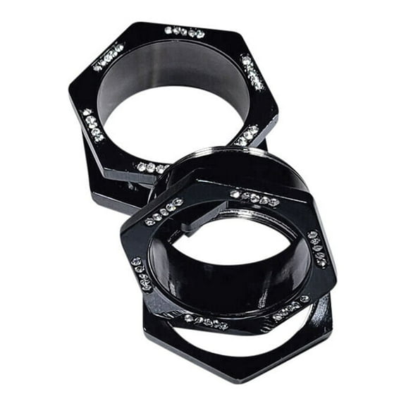 Pair of Black Ion Plated Screw Fit Hexagon Tunnels Clear CZ Jewels Ear Plugs