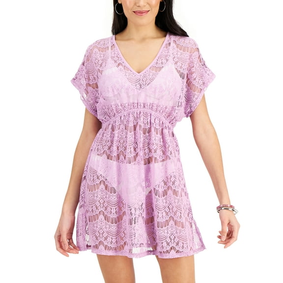 Miken Junior's Lace Cold Shoulder Swim Cover Up Swimsuit Purple Size Small