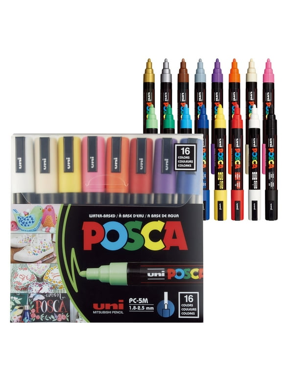 Posca PC-5M Paint Marker Pens Set Of 16 - 1.8-2.5mm Water-Based Permanent Markers For Multi-Surface Art