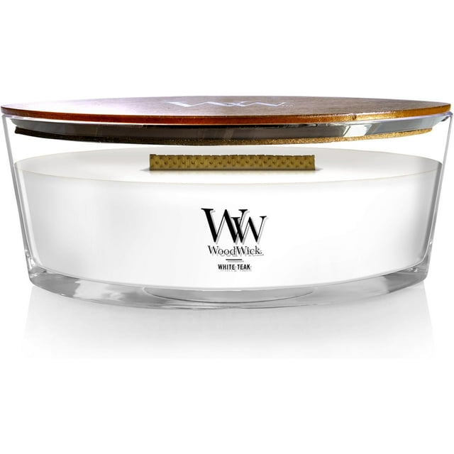 Yankee Candle WoodWick Ellipse Scented Candle White Teak 16oz | Up to 50 Hours Burn Time Christmas | Holiday