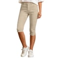 thumbnail image 5 of Miluxas Women's Stretchy Slit Hem Capri Pants Slim Fit Mid Rise Button Zip Solid Casual Capris with Pockets for Summer office Daily Wear Khaki, 5 of 9