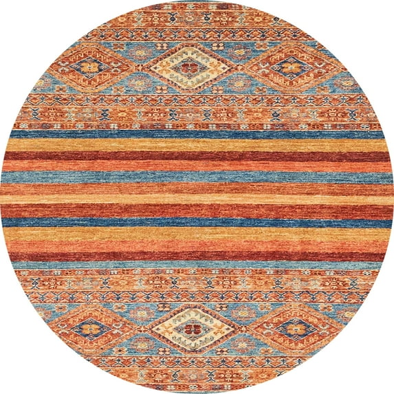 Ahgly Company Machine Washable Indoor Round Abstract Light Copper Gold Area Rugs, 6' Round