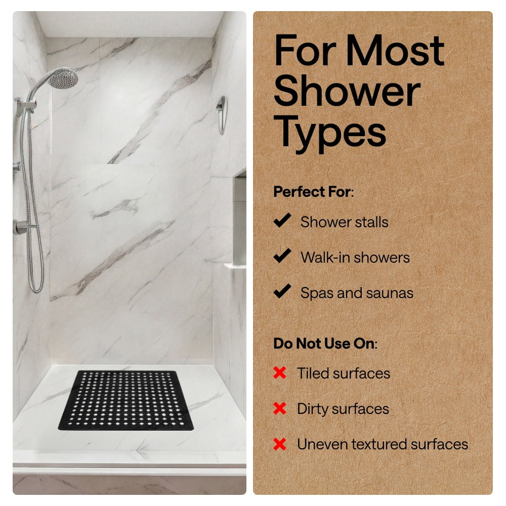 GORILLA GRIP Patented Shower and Bathtub Mat, 21x21, Square Bath Tub Stall Floor Mat, Black Opaque