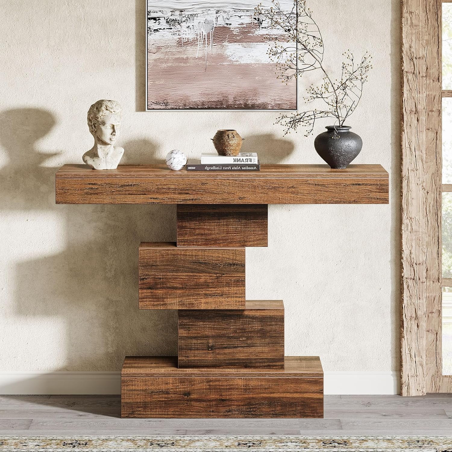 Tribesigns 42.5" Farmhouse Console Table, Wood Sofa Table for Living Room, Rustic Brown