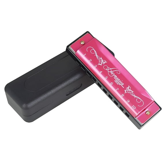 QAYOZ 10 Holes Key Of C Blues Harmonica Mouth Organ Beginners Harp Musical Gift, Pink