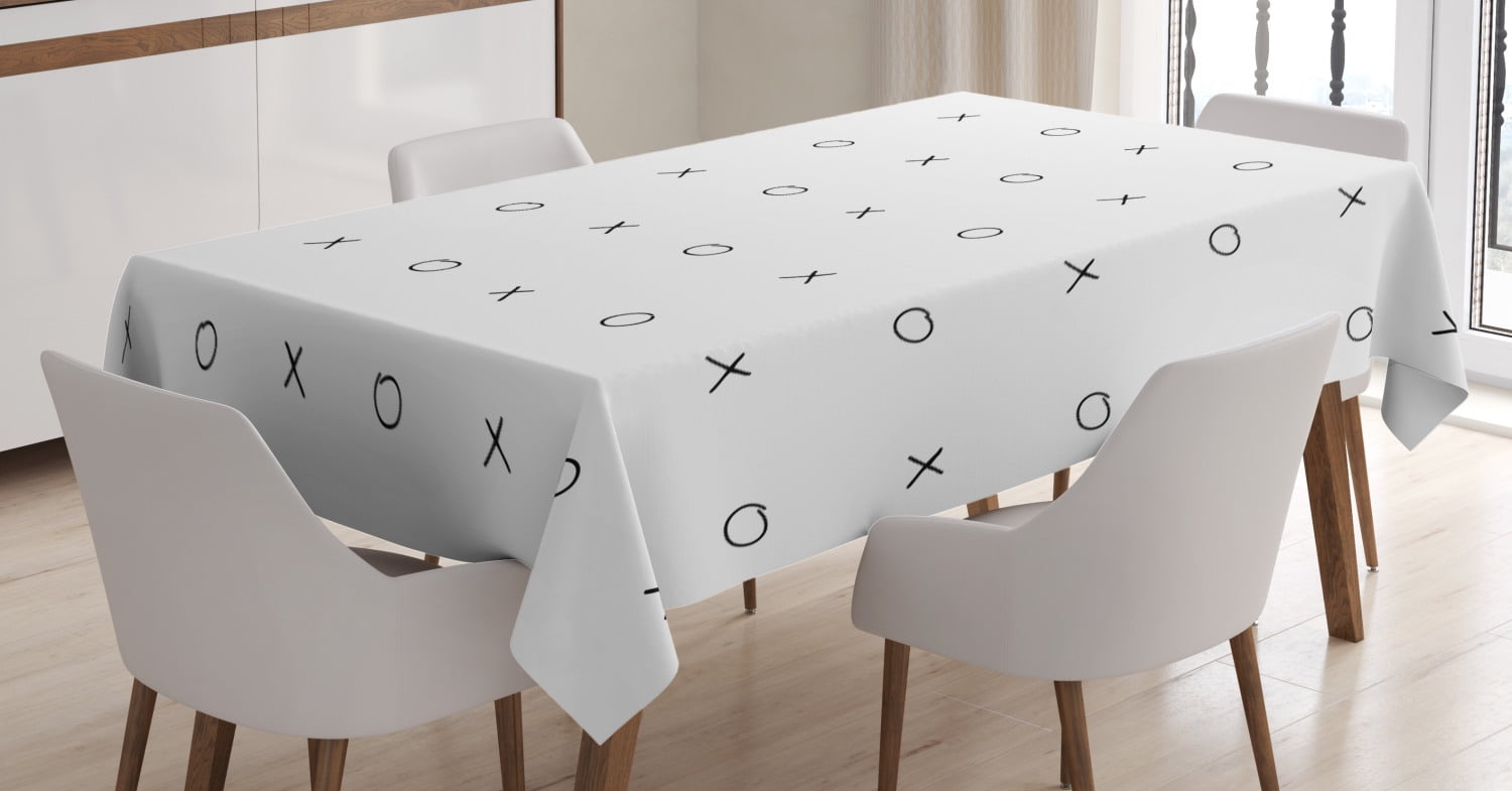 Xo Decor Tablecloth, Hand Drawn Cross Zero Pattern Classic Game Tic Tac