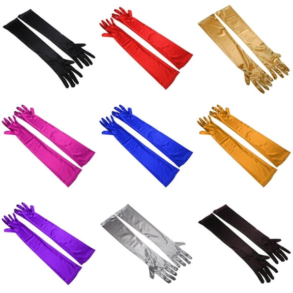 Helii Long Black Opera Glove for Women Elegant Thin Stretchy Satin Tea Party Gloves Elbow Length Evening Dress Mitten 1920s 20s Bridal Wedding Princess Black,Under $3