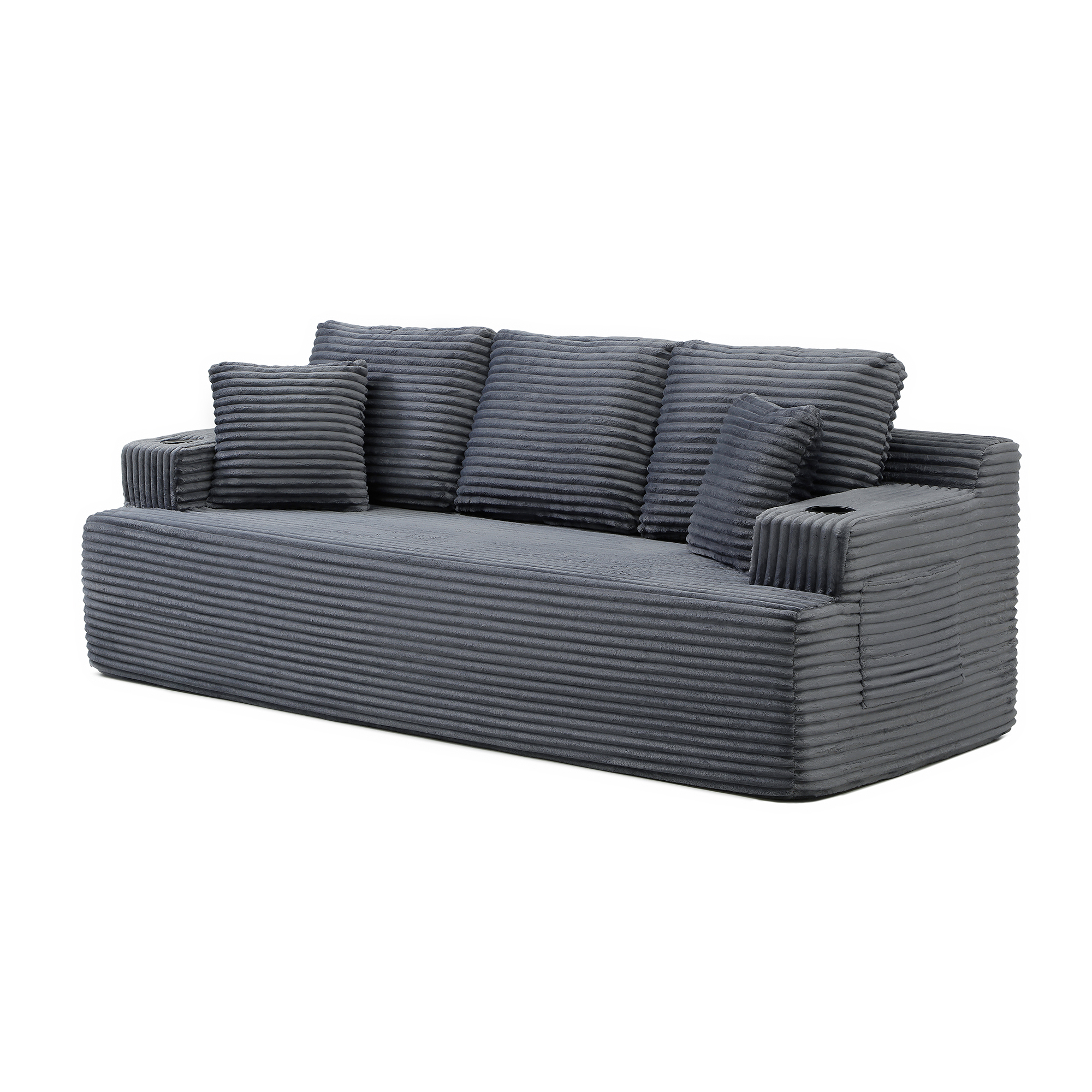 Miniyam 3-Seater Cloud Couch, Classic Corduroy Sofa with Side Pockets for Easy Living, No Assembly Required, Fits Most Living Rooms (Grey)