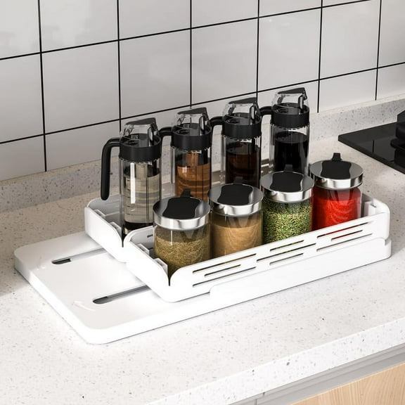 2 Tier Pull Out and Rotating Spice Rack, Kitchen Cabinet Organizer Storage Holder, Multifunctional Rotating Cabinet Shelf (1tier)