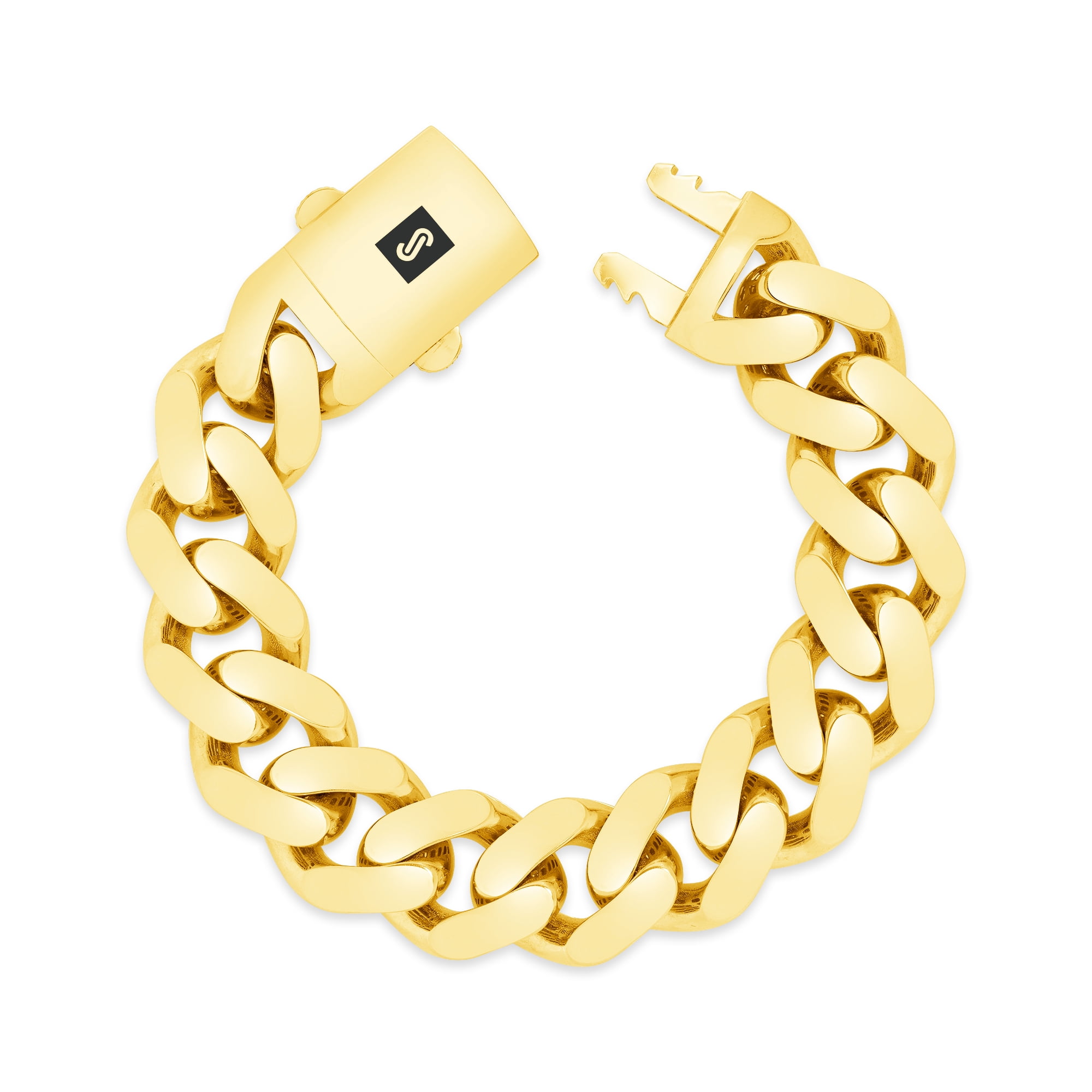 Nuragold 10k Real Yellow Gold Royal Monaco 20mm Miami Cuban Link Bracelet (7.5"-9") Italian Jewelry for Men