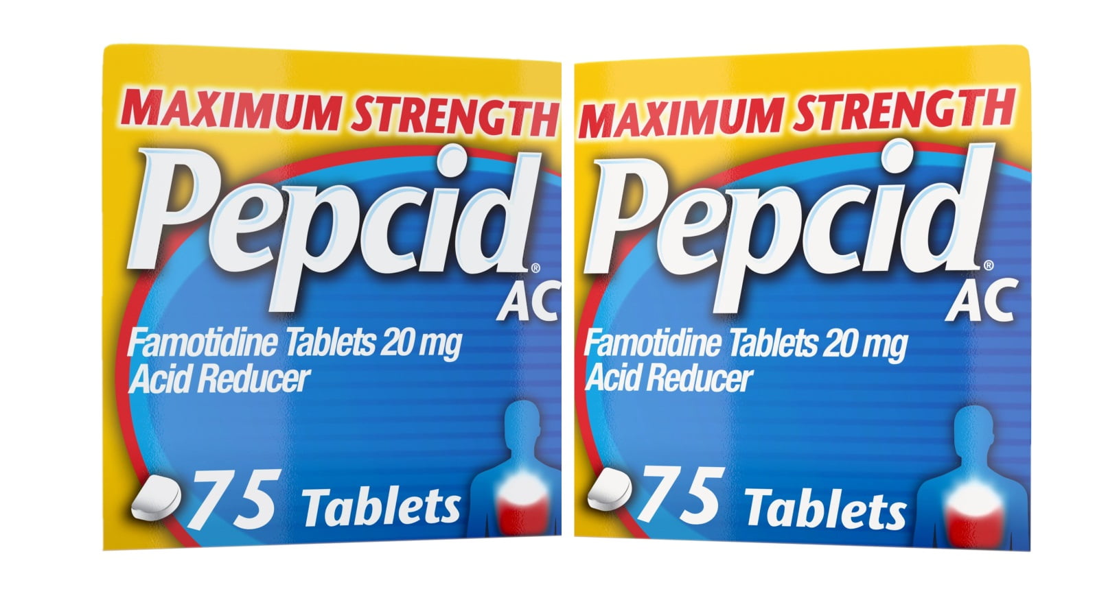 2 Pack Pepcid AC Maximum Strength Famotidine 20 mg, 75 Tablets