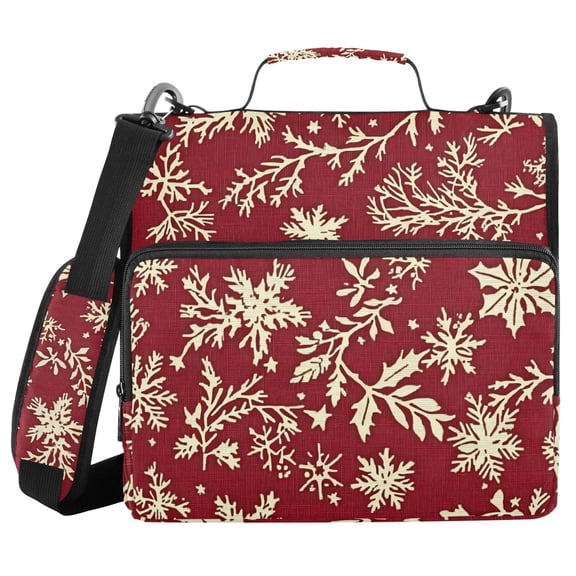 3 Ring Zipper Binder with Shoulder Strap Waterproof Trapper Keeper 2 Inch D-Ring 500 Sheets Capacity Snowflakes and Pine Branches