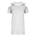 thumbnail image 5 of Kvture Women Cold Shoulder T Shirt Dress Wide Strap Short Sleeve Casual Tunic Dresses Loose Comfort Lounge Dress White, 5 of 7
