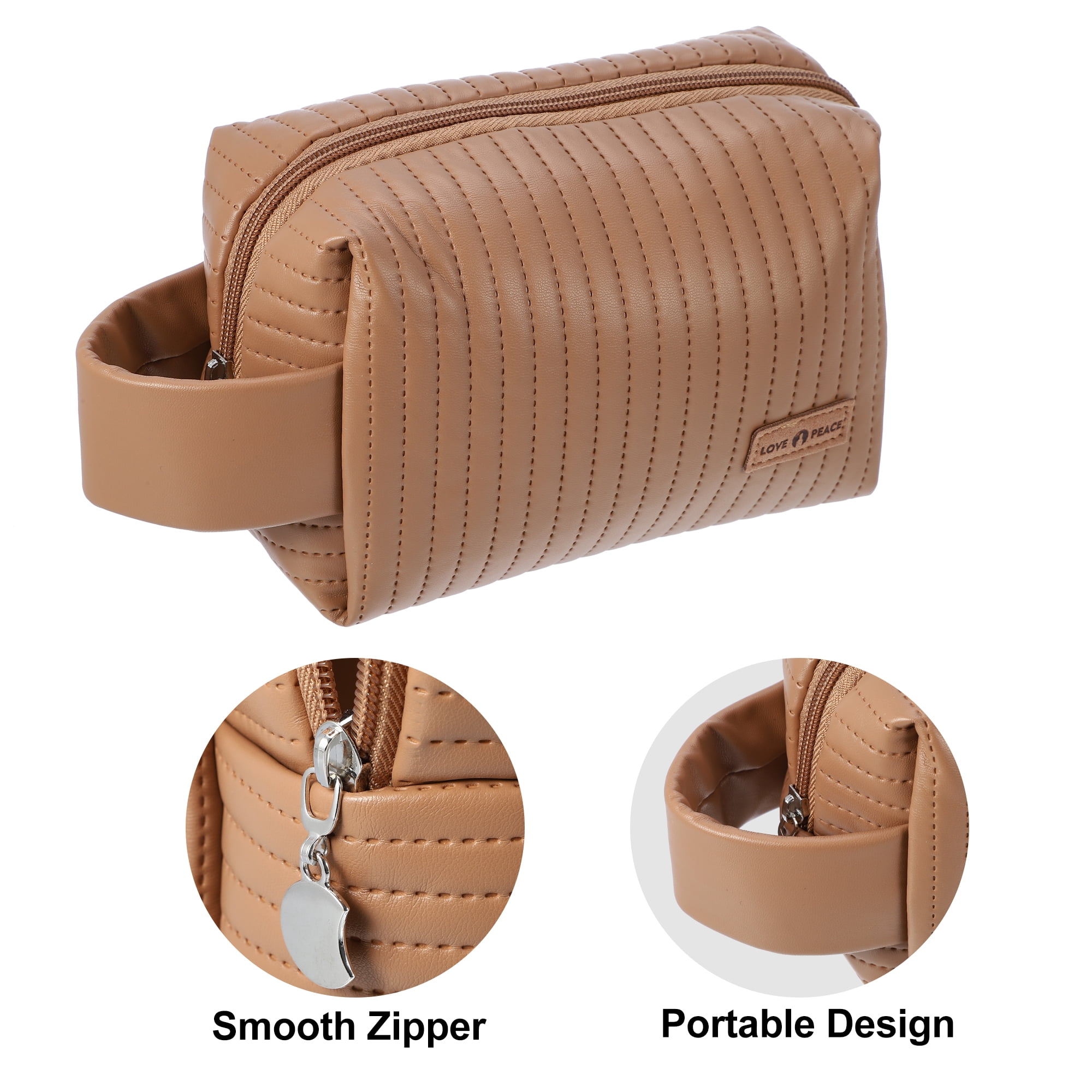 Unique Bargains Floral Makeup Bag Zipper Flower Cosmetic Pouch Brown