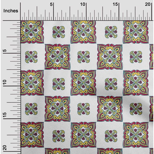 oneOone Cotton Cambric Fabric Floral Block Printed Craft Fabric BTY 56 Inch Wide