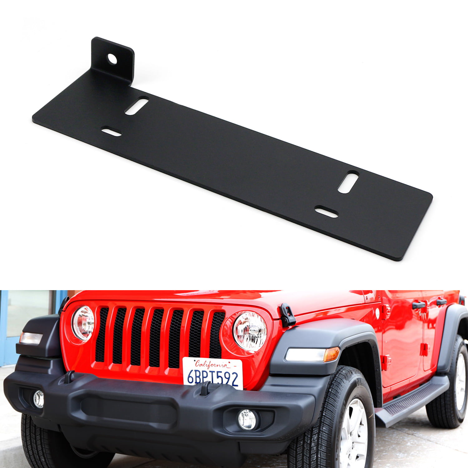 iJDMTOY No Drill Required Front License Plate Mounting Bracket Relocator  Compatible With Jeep 2018-up Wrangler JL 