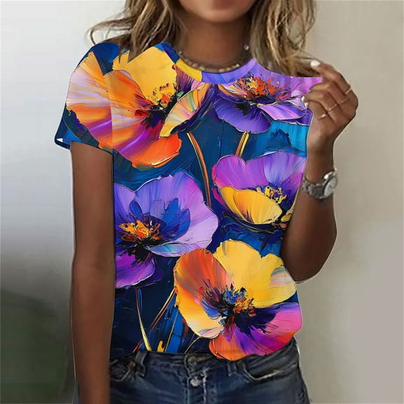 Odbmxy Womens Plus Tees Graphic Short Sleeve Womens Plus Size Tops Vintage Party Floral Casual Classic Fit Tops,M