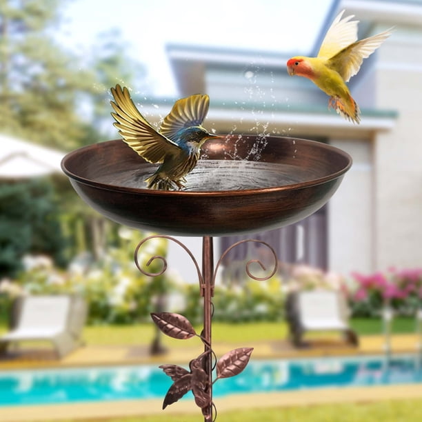 Baño de hierro para pájaros de jardín con poste de altura ajustable | Comedero y bebedero para pájaros de exterior | Cuenca de 30 cm de diámetro | 3 varillas extraíbles para una fácil instalación