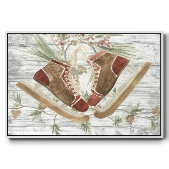 Pinecone Lodge Collection A - Framed Gallery Wrapped Holiday Canvas - 17 x 25 - White Frame