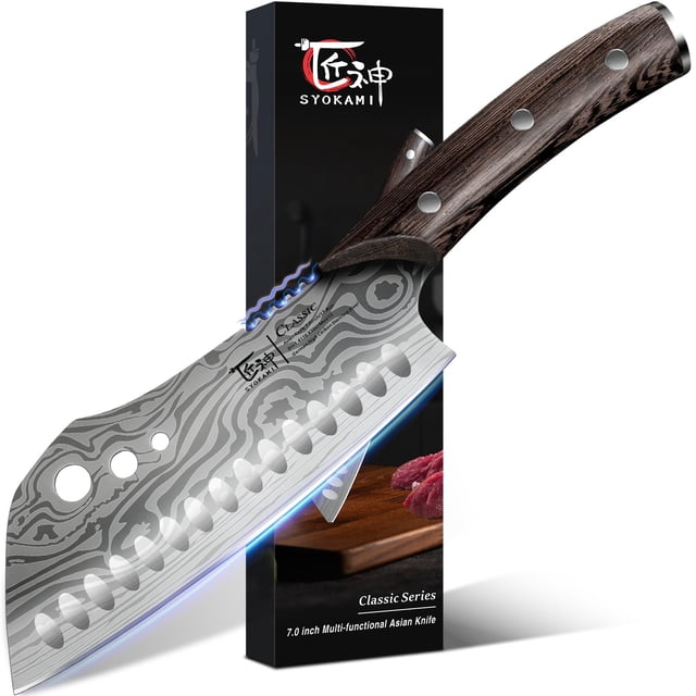 SYOKAMI Cuchillo de chef tipo hacha de 7" con deshojador de hierbas