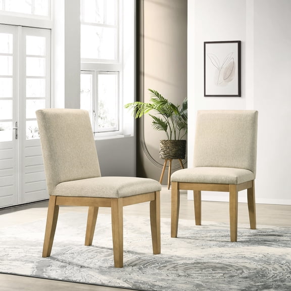 2 Solid Wood Dining Chairs - Beige Upholstered Seats, Construction, Elegant Look Contemporary ( Of 2) Wood, Upholstery, Comfortable Seating