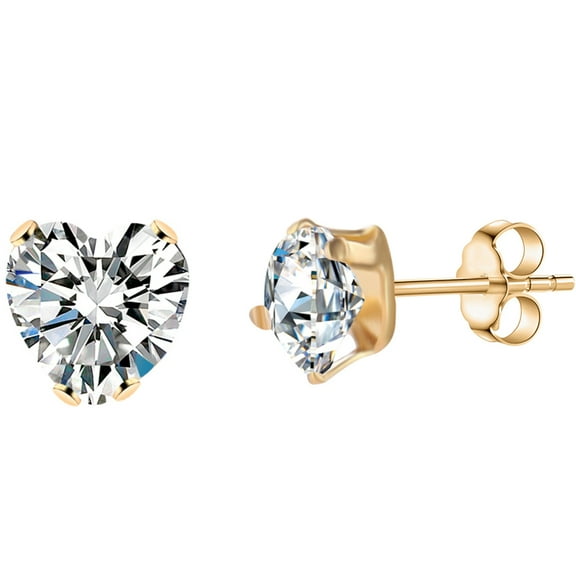 6mm Cubic Zirconia Stud Earrings for Women 18K Gold Plated 316L Surgical Steel Heart
