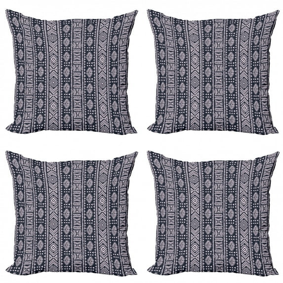Ambesonne African Throw Pillow Cover 4 Pack, Vertical Art Borders, 18", Cadet Blue White