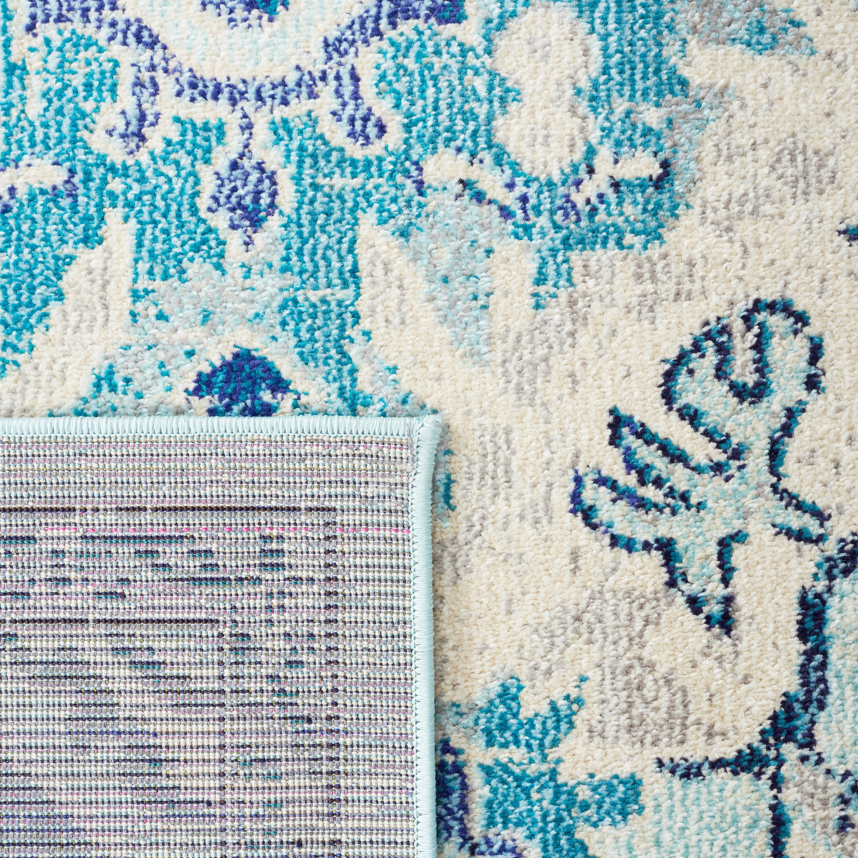 SAFAVIEH Madison Elinor Traditional Distressed Area Rug, Teal/Beige, 6'7" x 6'7" Round