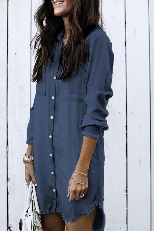 Women's Loose Long Sleeve Denim Shirts Casual Shirt Dresses Long