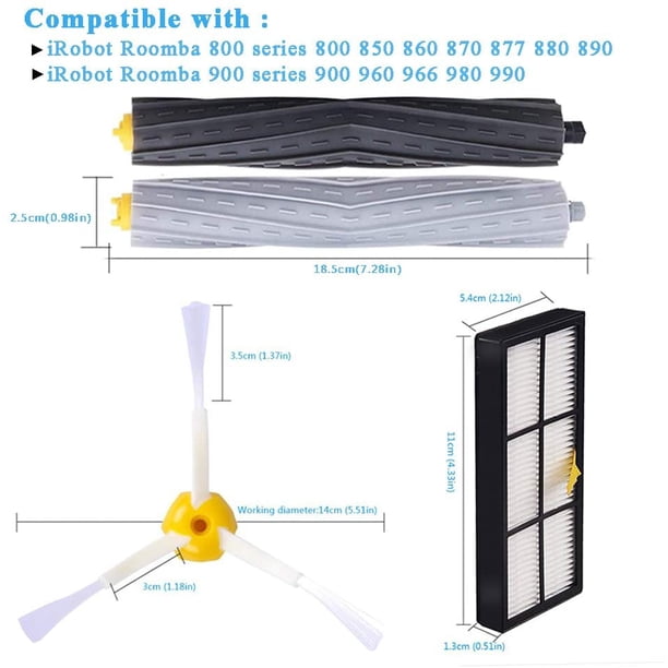 Kit Repuesto Para IRobot Roomba Serie 800, 900, 960, 980 – Cepillos Y Filtros HEPA, Compatible Con 850/860/880/890/960/966/990