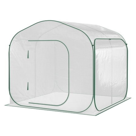 Outsunny Portable Walk-in Greenhouse 7'x7'x6', Pop-Up Garden Hot House, White White   Steel