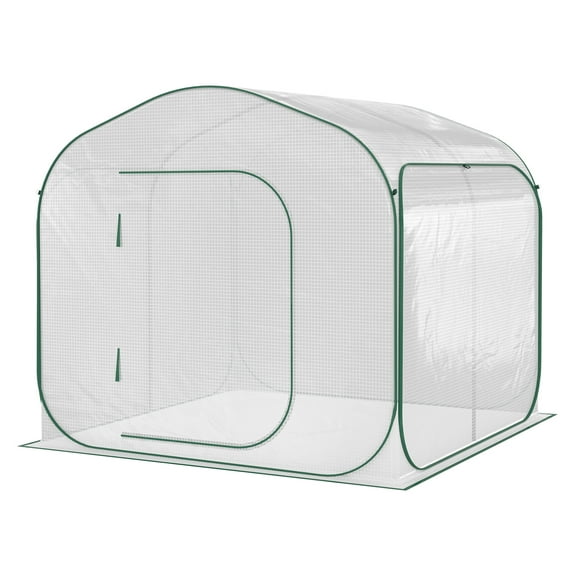 Outsunny Portable Walk-in Greenhouse 7'x7'x6', Pop-Up Garden Hot House, White White   Steel