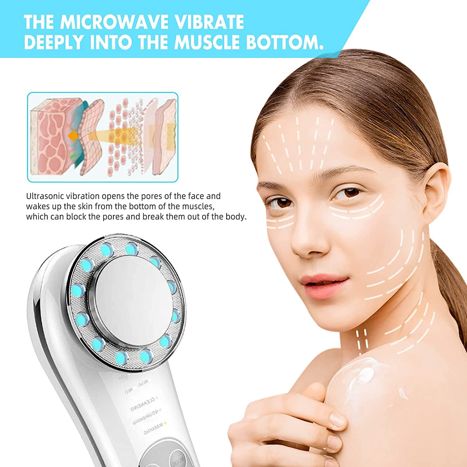 HLONK Face Massager 7 in 1 Skin Care Tools Red and Blue Light Therapy High Frequency Facial Machine Face Cleaner Lifting Machine Face Tightening Machine