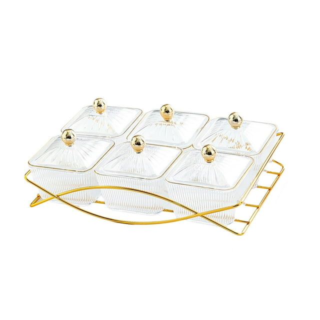 6 tazones para servir refrigerios, plato de exhibición de comida con compartimento para aperitivos con tapa, plato divisorio de postre para Claro BLESIY Bandeja de condimentos