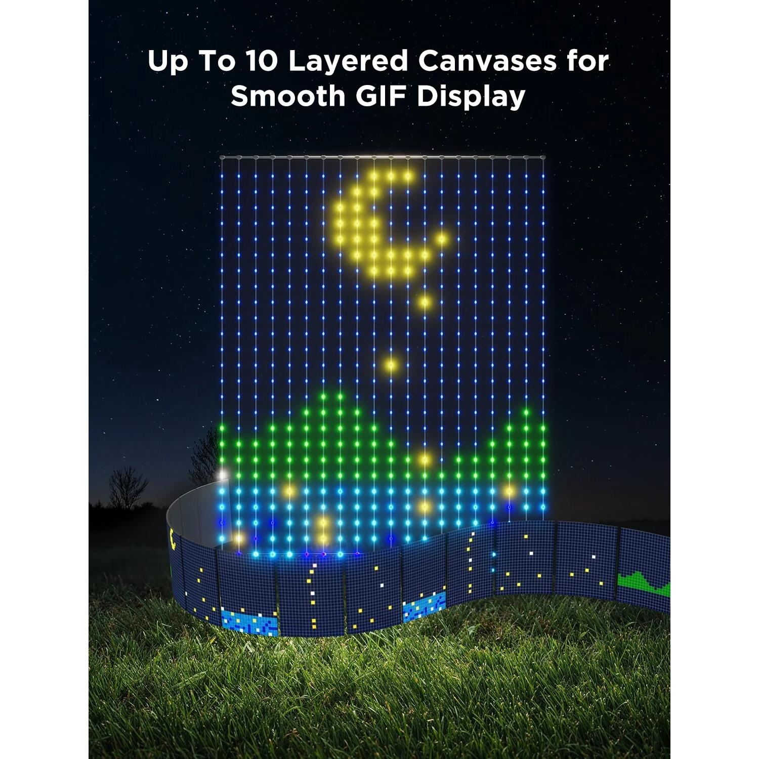Govee Curtain Lights 2, Smart LED Lights, DIY GIF AIGC, 520  LEDs, RGBIC, IP65 Waterproof For Outdoor,Indoor Bedroom Window Decor,4.9×6.6ft
