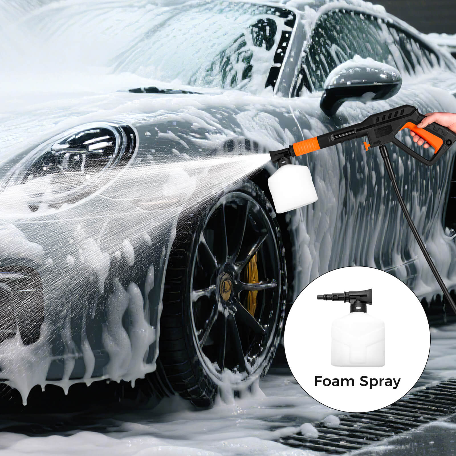 Ironmax Electric Pressure Washer with 4 Nozzles & Soap Bottle Lockable Wheels for Cleaning Orange