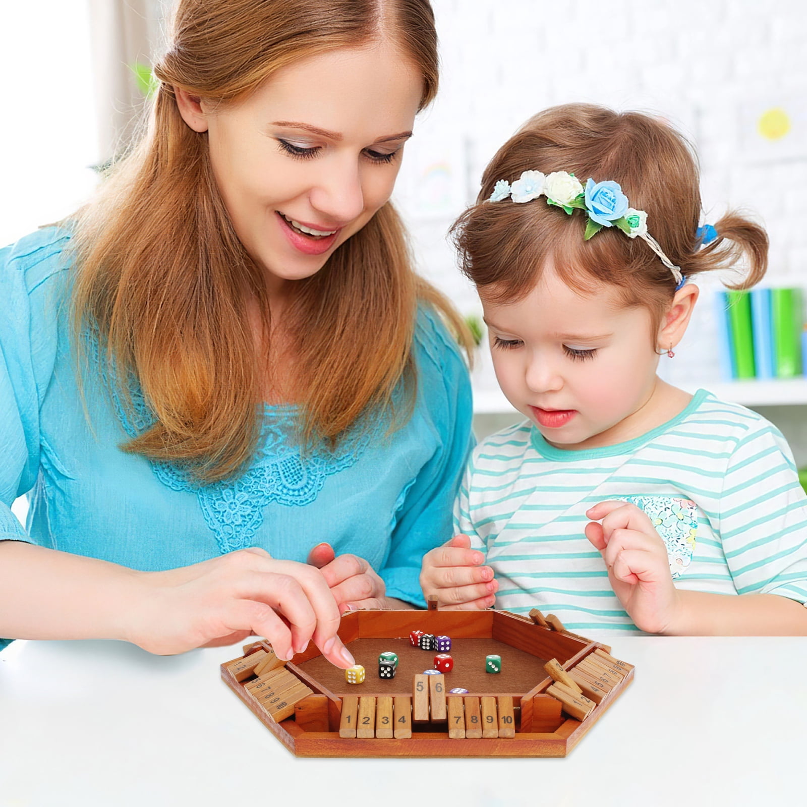 Wekvgz Shut The Box Game for 1 to 6 Players Wood Tabletop Board Game with 12 Dice Fun Close The Box Game Handmade Shut The Box Dice Game for Kids Adults Families Home Party