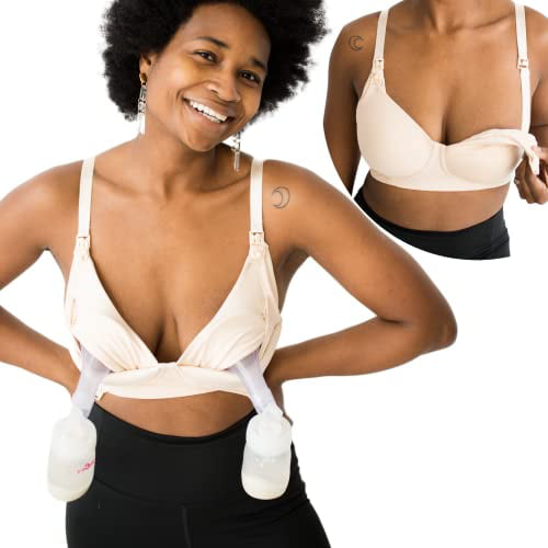 Simple Wishes Pumping Bra Hands Free & Nursing Bra | Supermom Light Padding  T-Shirt Style |Hands Free Breast Pump Support for Elvie, Willow, Spectra