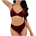 thumbnail image 2 of Velvet-Bikini Sets for Women 2 Piece Rhinestone Swimsuits Womens Trendy Solid Color Shiny Push-Up Tops High Waisted Shorts Beach Bathing Suits, 2 of 5