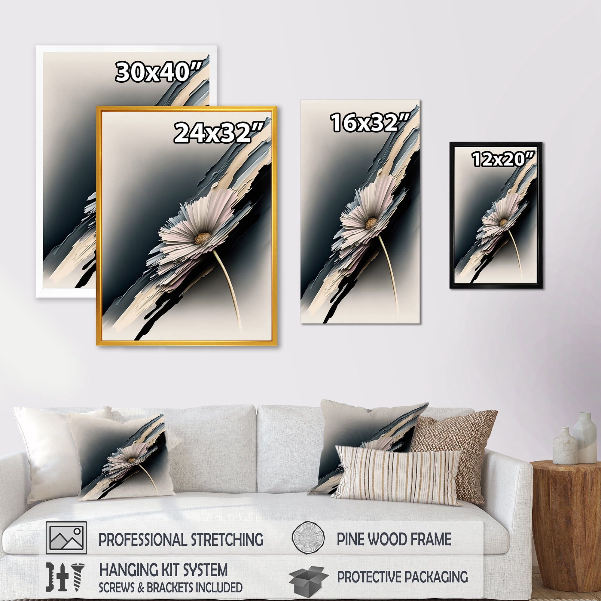 Designart White Gerber Flowers Hyperrealistic I Canvas Wall Art