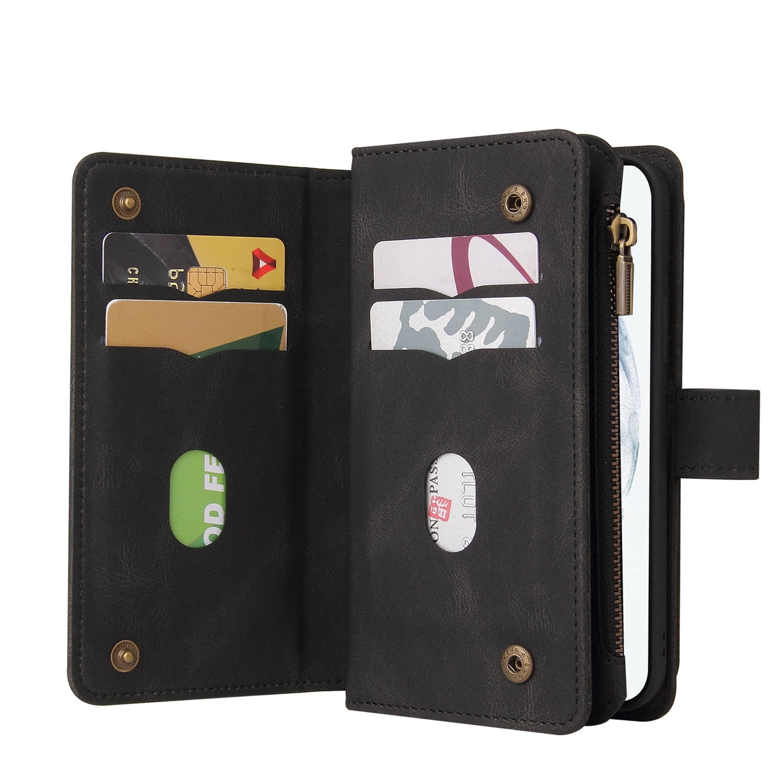 Phone Case for Samsung Galaxy S23, Galaxy S23 Wallet Case, Luxury Folio Flip Leather Cover[Zipper Pocket] [Wrist Strap][Kickstand] for Samsung Galaxy S23 6.1 inch, Black