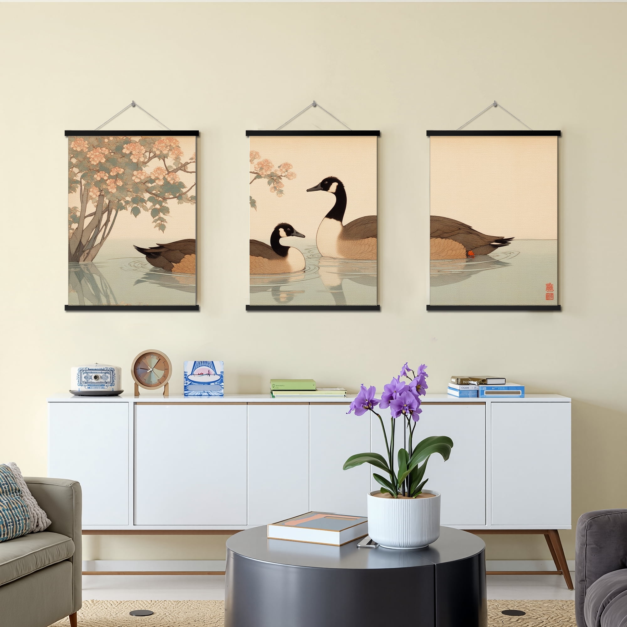 MAYEERTY Modern Abstract Wall Art Painting, Living Room Decor, Black Hanging Rod Frame, 23.6"x15.8"