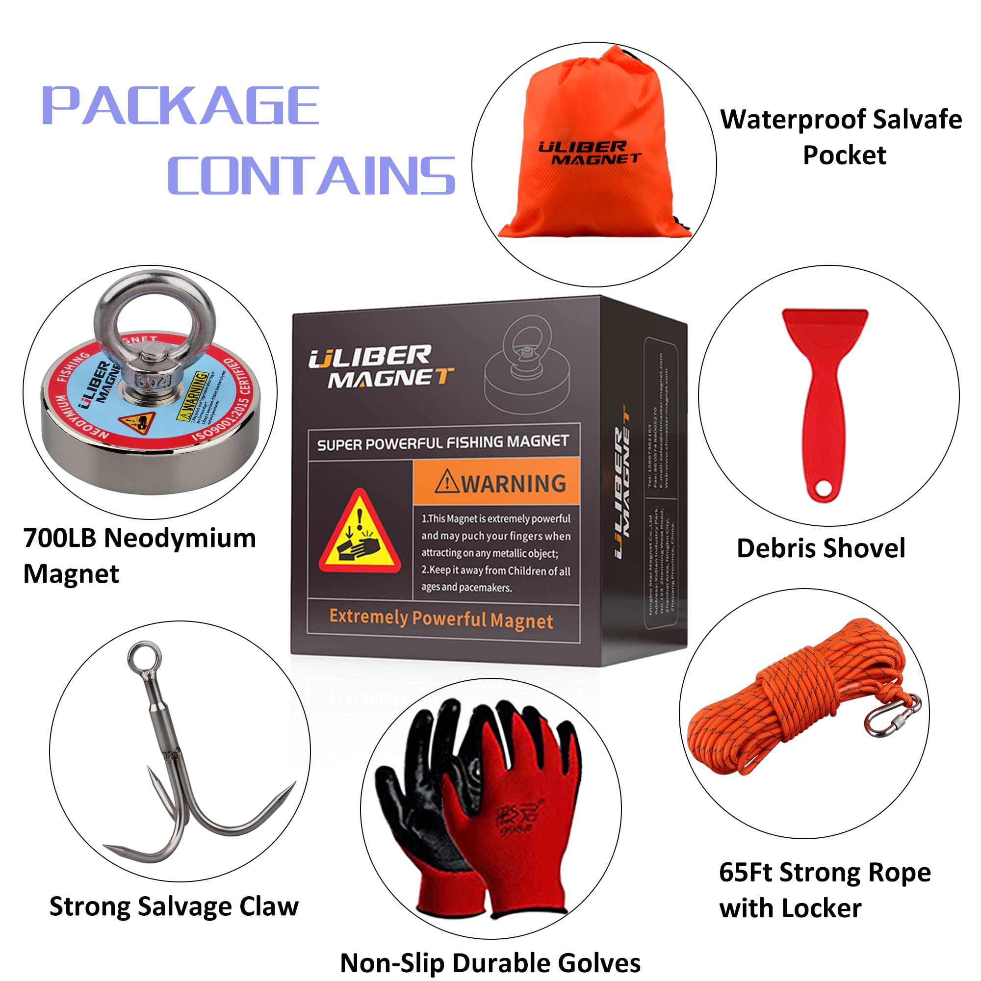ULIBERMAGNET Ultra-Powerful Fishing Magnets 700LBS Pulling Force, N52 Neodymium Retrieval Fishing Magnets Diameter 75mm with Preferred Rope & Gloves Perfect Suitable Salvage, Treasure and Retrieving
