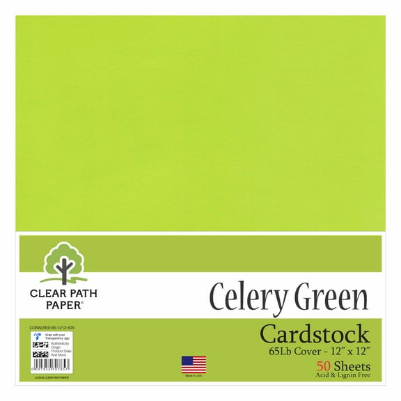 Celery Green Cardstock - 12 x 12 inch - 65Lb Cover - 50 Sheets - Clear Path Paper