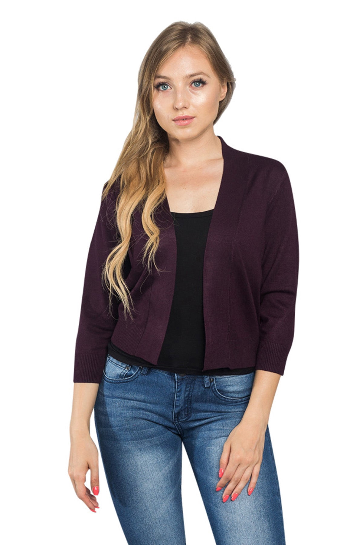 G-Style USA Women's 3/4 Sleeve Cropped Shrug Cardigan – Lightweight Open Front Sweater Lemon Yellow X-Large