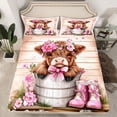 thumbnail image 2 of Feelyou Cute Bowknot Cow Queen Sheet Sets for Kids, Western Cowgirl Boot Flat Sheet, Hippie Damask Floral Queen Fitted Sheet, Ultra Soft Bedroom Decor, 4pcs, 2 of 7