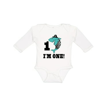 Inktastic First Birthday Shark 1 Year Old Pirate Boys Long Sleeve Baby Bodysuit