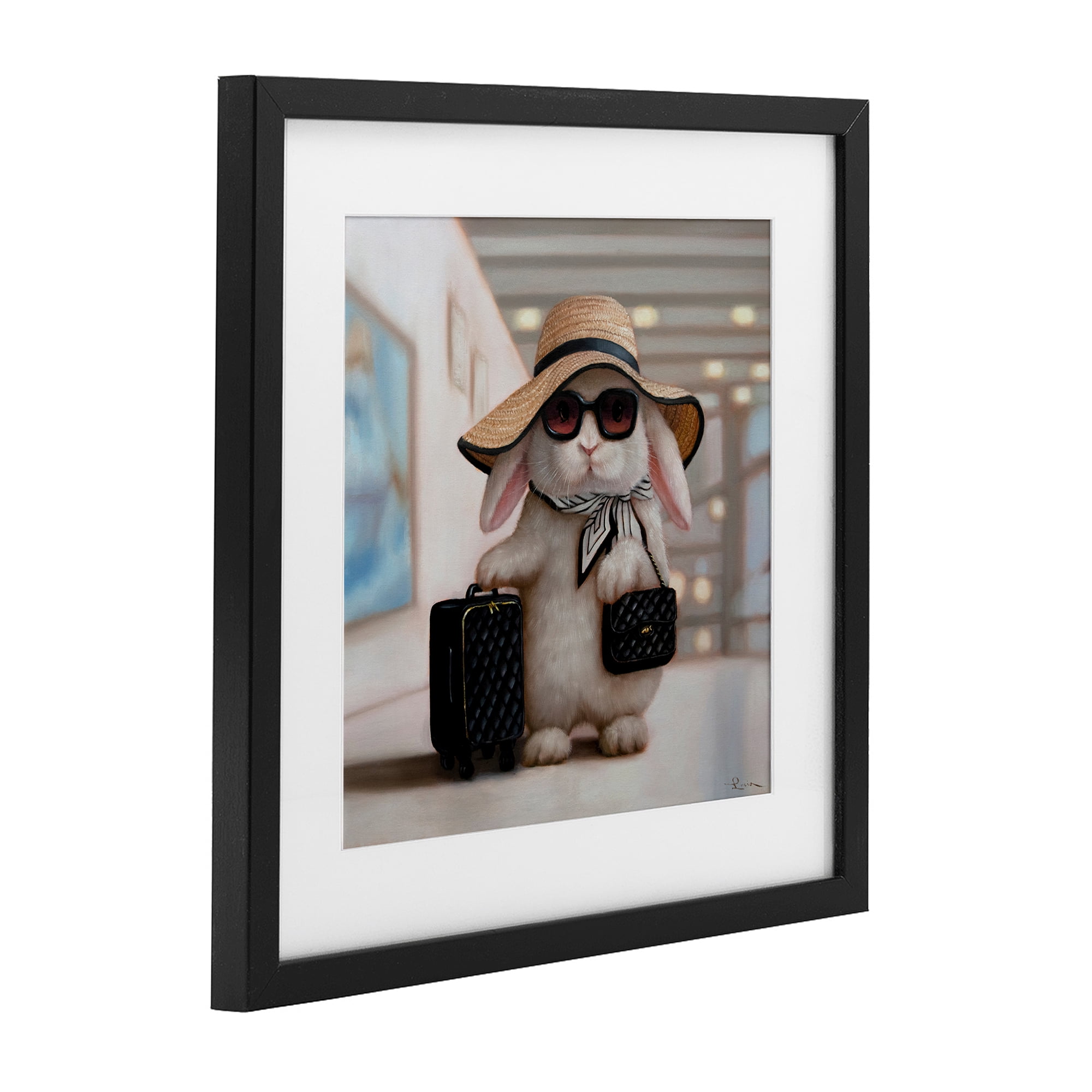 Stupell Industries Bun Voyage Traveling Rabbit Black Framed Print Under Glass, design by Lucia Heffernan